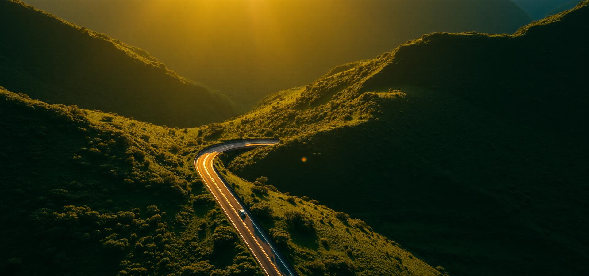 Scenic highway winding through green hills at sunrise for customised Gujarat tours